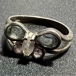 Vintage Sterling Silver Gemstone Butterfly Ring Genuine Amethyst & Topaz Size 8